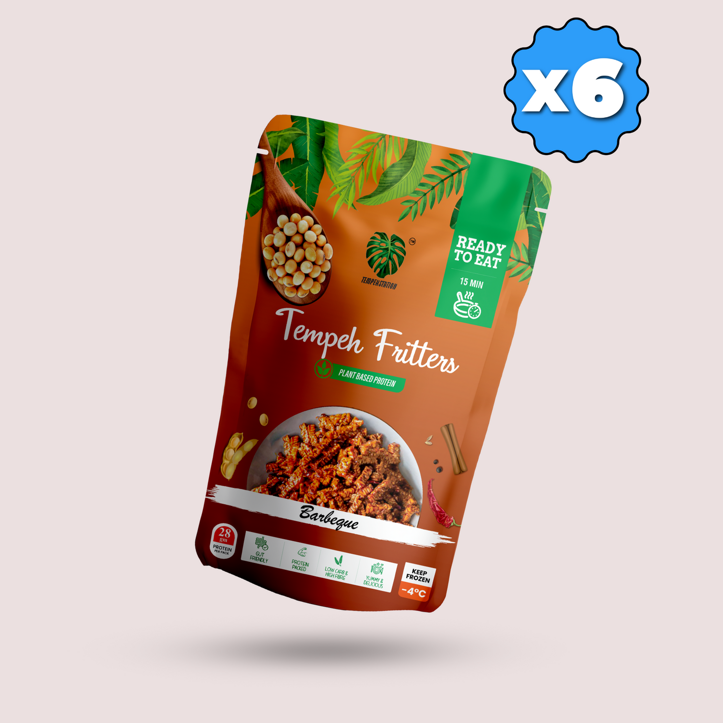 Pack of 6 Tempeh Barbeque Fritters | 900 g