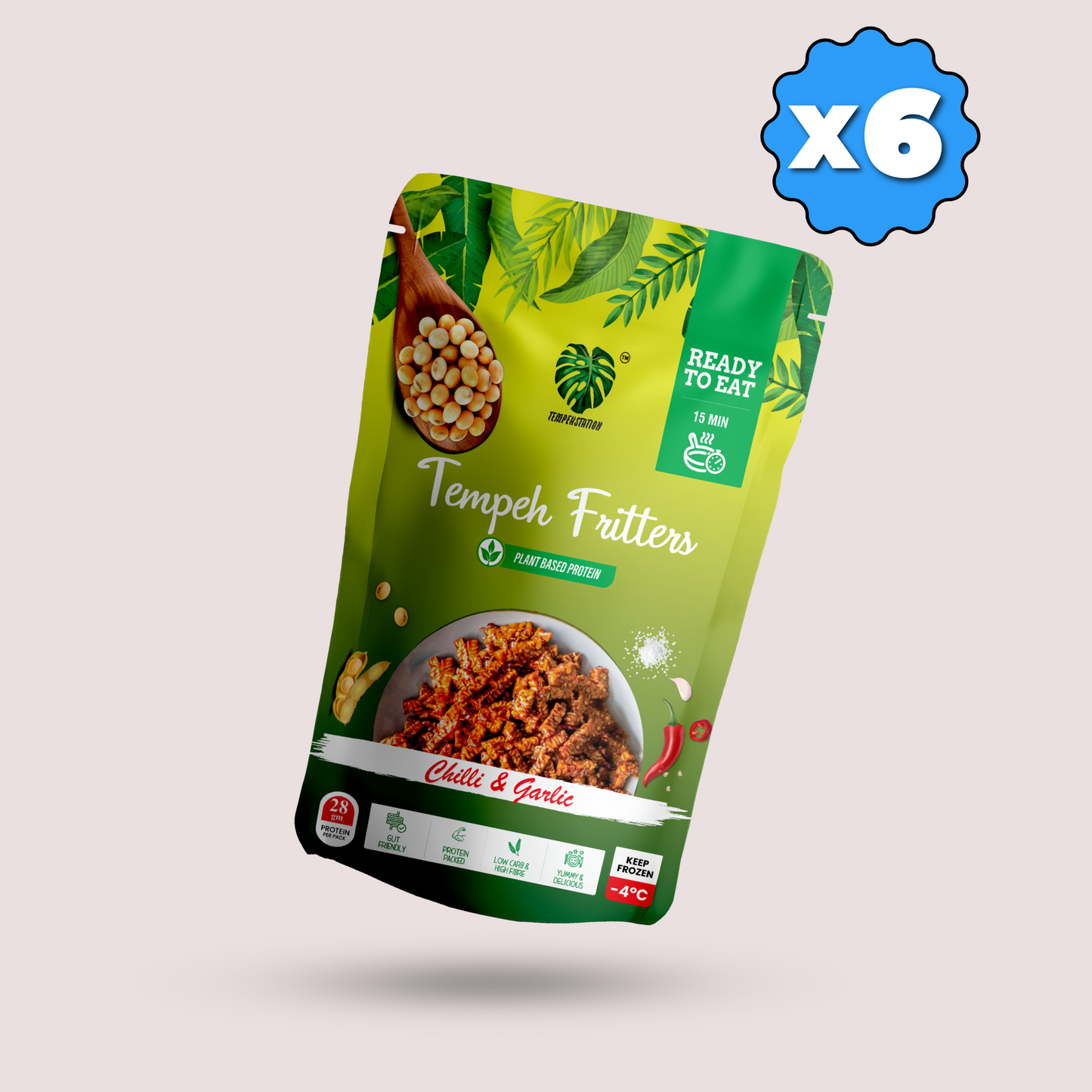 Pack of 6 Tempeh Chilli & Garlic Fritters | 900 g