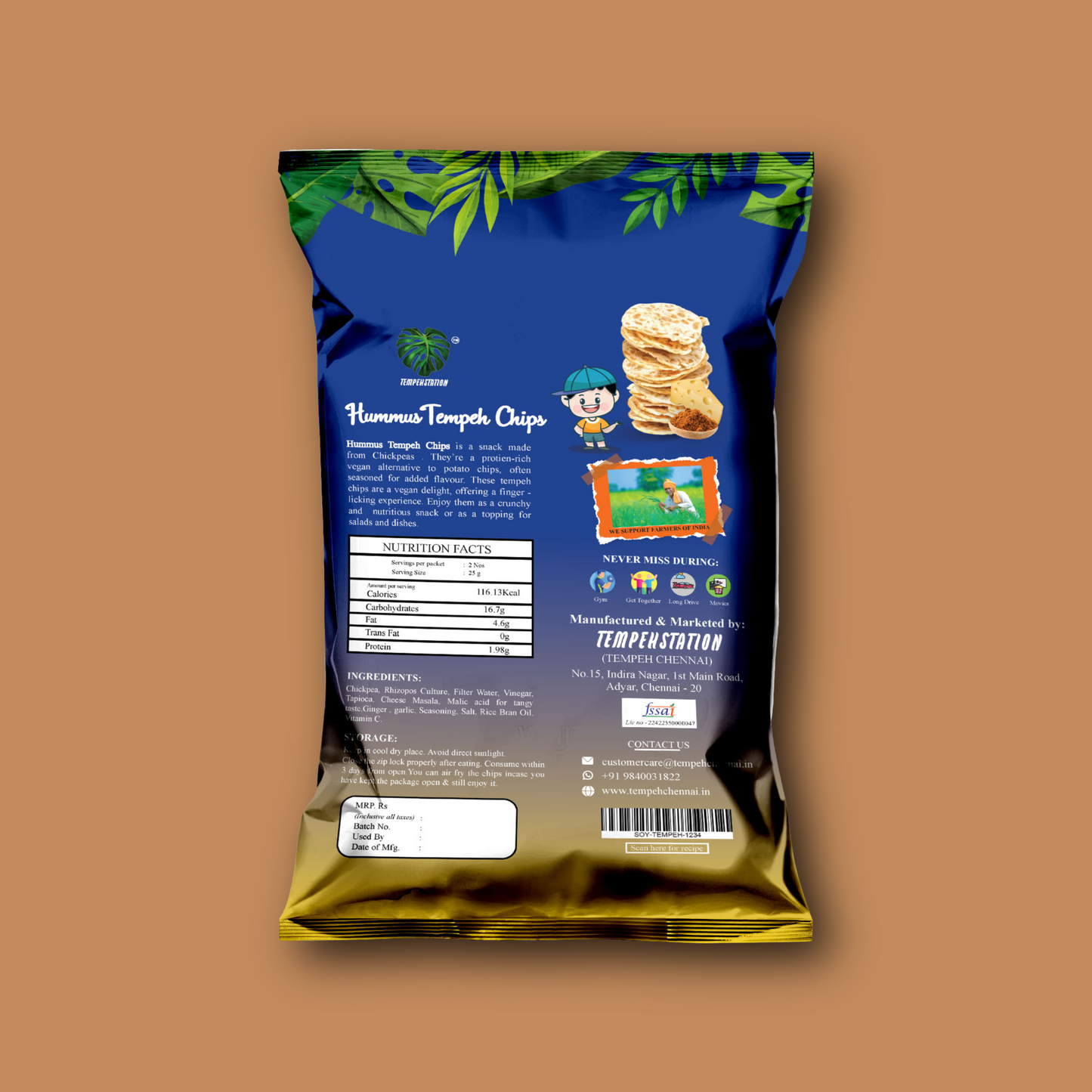 Cheese Masala Hummus Tempeh Chips PACK OF 4