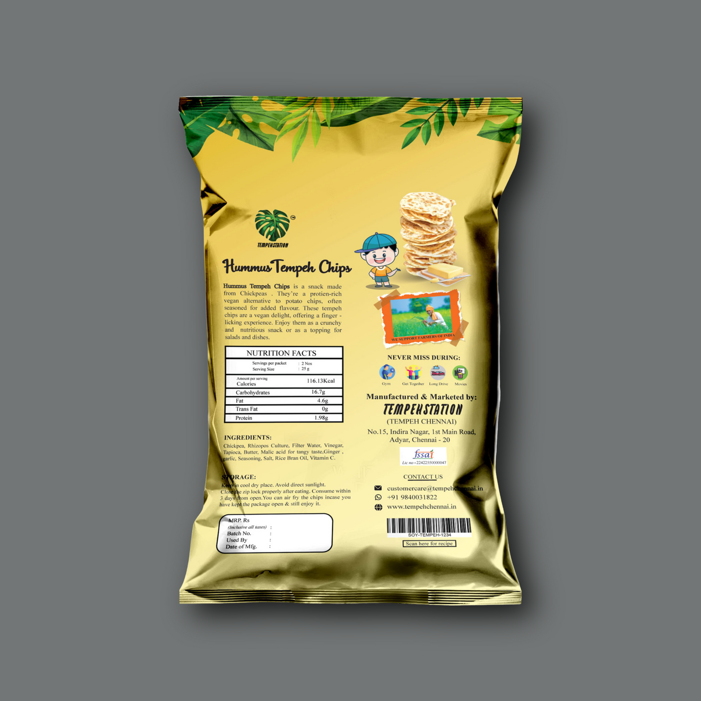 Butter Popcorn Hummus Tempeh Chips PACK OF 4