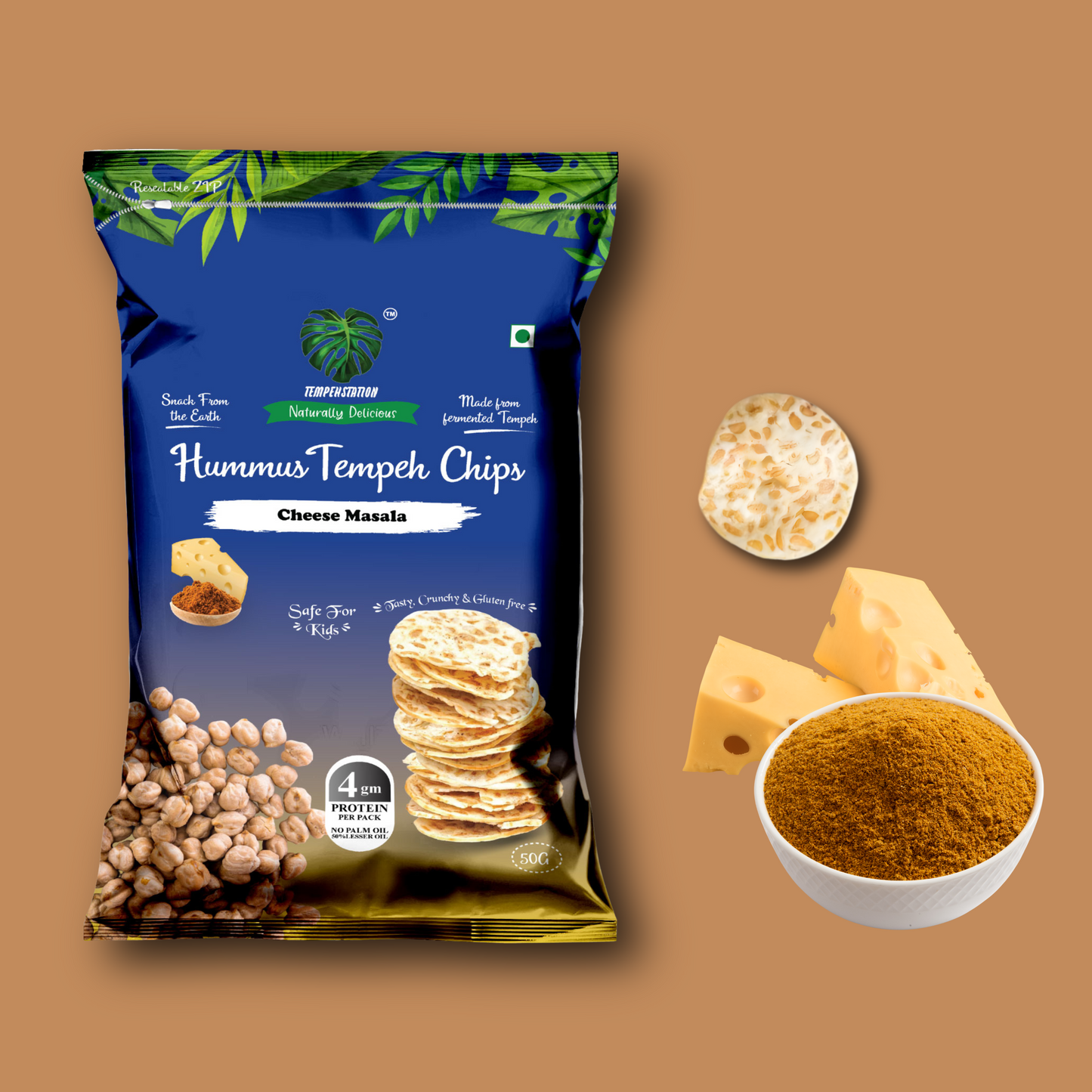 Cheese Masala Hummus Tempeh Chips PACK OF 4