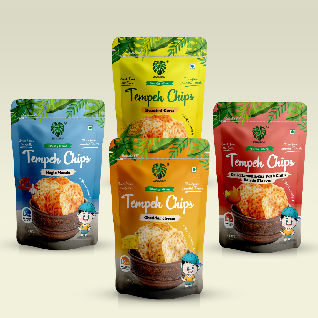 Pack of 4(variation 1)| Tempeh Chips | 100g each