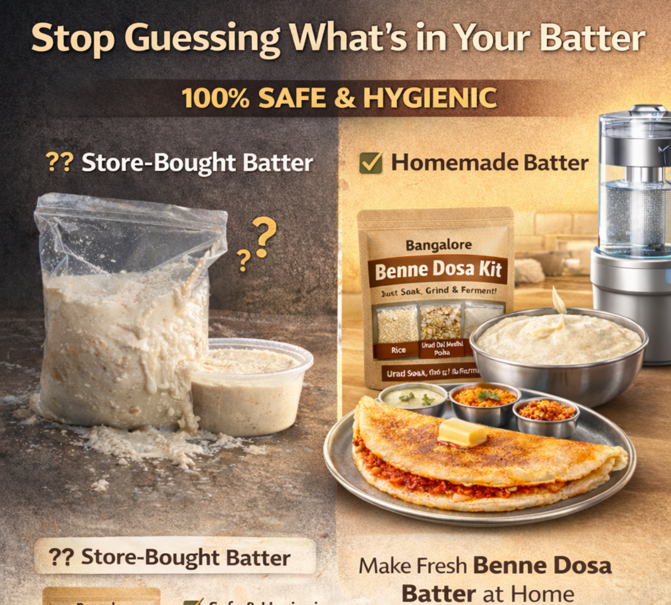 Bangalore Benne Dosa Kit – Make Authentic Crispy Butter Dosa at Home (1350 gms )Make 45 dosa at HOME