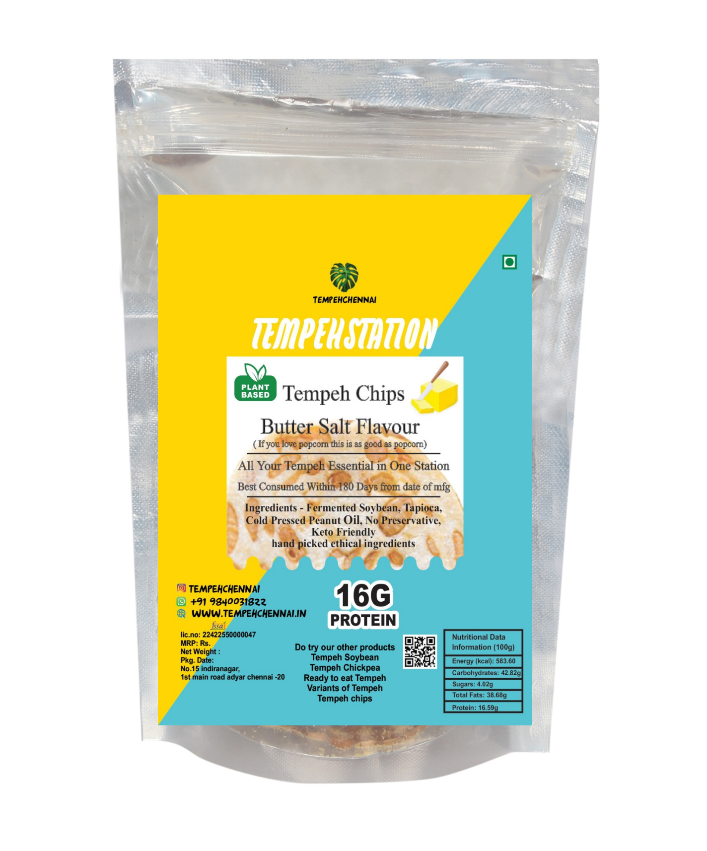 Salt & Butter Popcorn Flavour Tempeh Chips | 100g